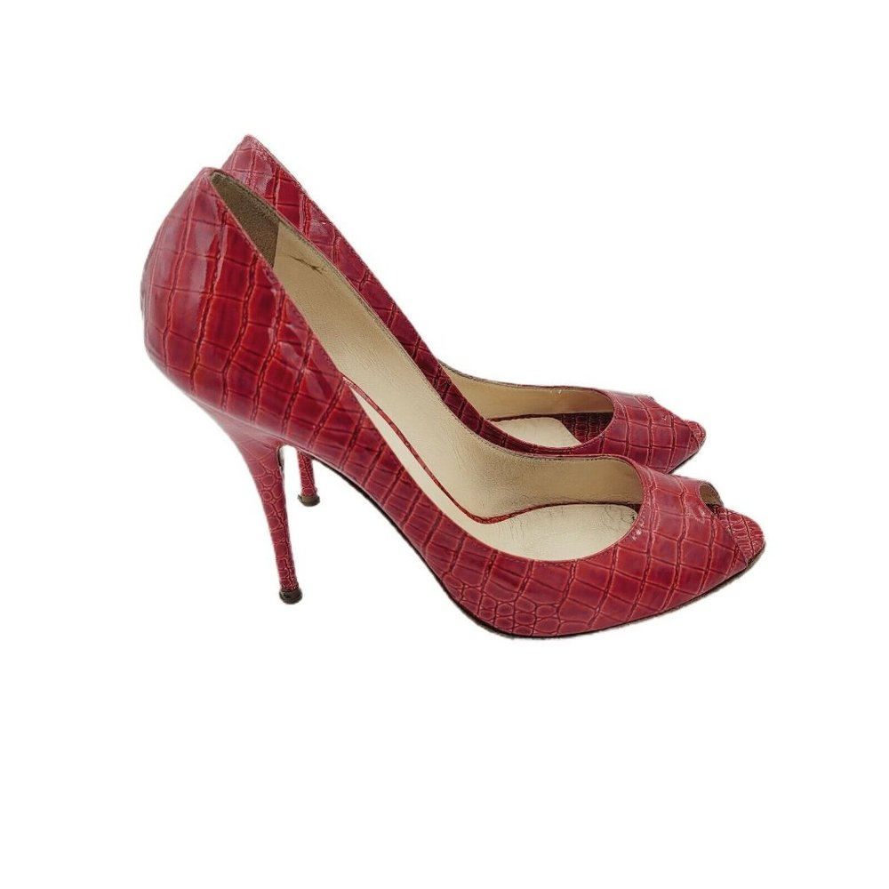 CASADEI Womens 9B Red Animal Print Leather Stilletto Heels Shoes Made in Italy